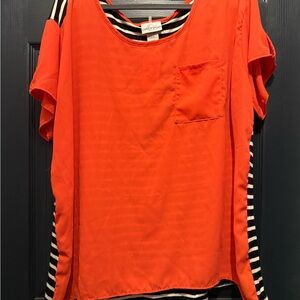 Caren Sport Orange and Striped Short Sleeve Top. Size 2X
